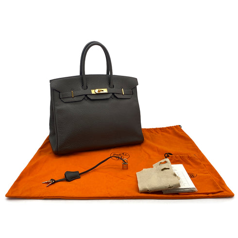 HERMES BIRKIN 35 VERT OLIVE TAURILLON CLEMENCE HAND BAG □I GHW 90304184