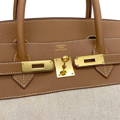 HERMES BIRKIN 40 GOLD COUCHEVEL TOILE H HAND BAG □B GHW 90304187