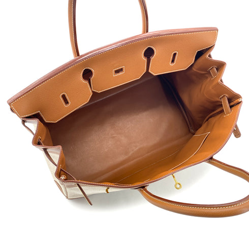 HERMES BIRKIN 40 GOLD COUCHEVEL TOILE H HAND BAG □B GHW 90304187