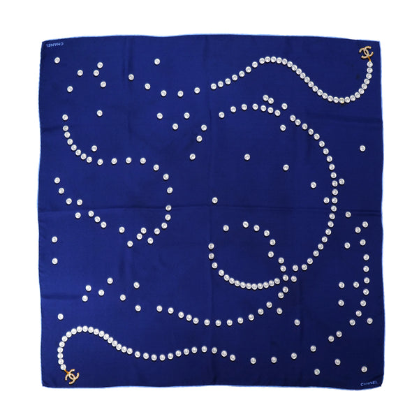CHANEL VINTAGE SCARF COCOMARK PEARL PATTERN NAVY WHITE SILK 90304190 - PURPOSE