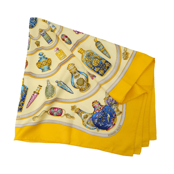 HERMES CARRE 90 QU' IMPORTE LE FLACON SCARF SILK YELLOW 90304192 - PURPOSE