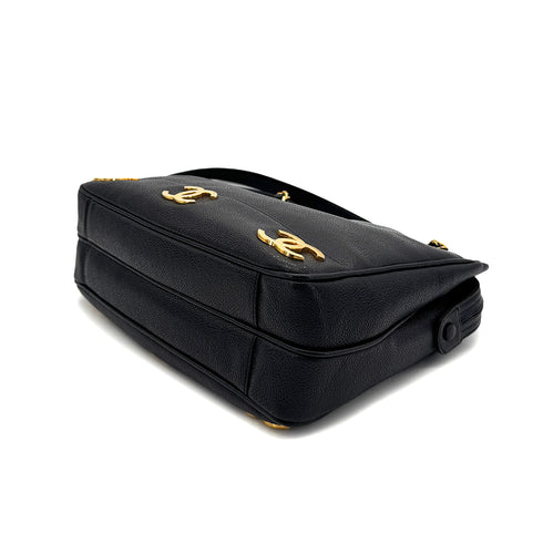 CHANEL VINTAGE TRIPLE COCO CHAIN TOTE BAG BLACK CAVIAR SKIN 90304692