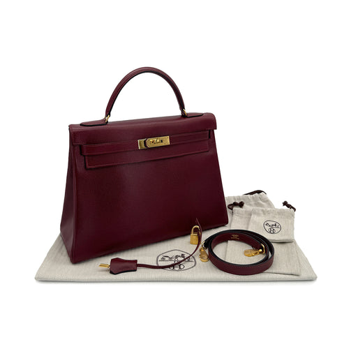 HERMES KELLY 32 SELLIER ROUGE H COUCHVEL HAND SHOULDER BAG 〇R GHW 90304698