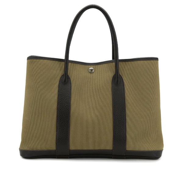 HERMES GARDEN PARTY PM KAHKI TOILE OFFICIER VEAU NEGONDA TOTE BAG □L 90304709