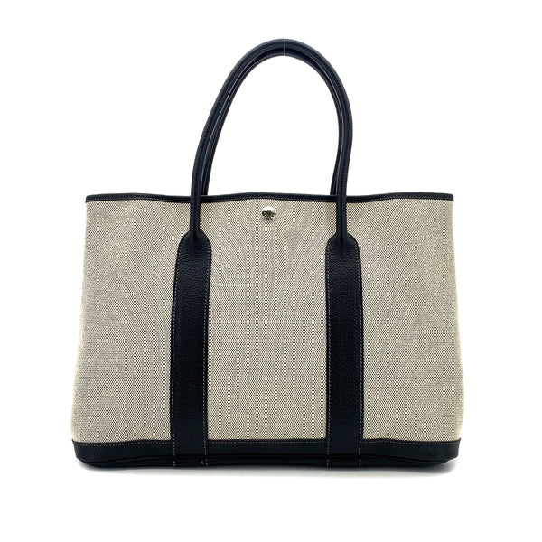 HERMES GARDEN PARTY 36 PM ECRU BLACK TOILE H TOTE BAG □J 90304711