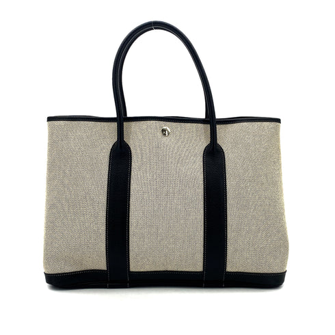 HERMES GARDEN PARTY 36 PM ECRU BLACK TOILE H TOTE BAG □J 90304711