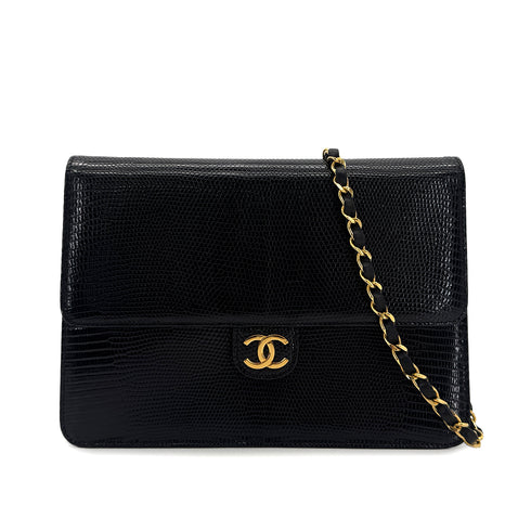 CHANEL VINTAGE CHAIN SHOULDER BAG BLACK LIZARD 90304712 - PURPOSE