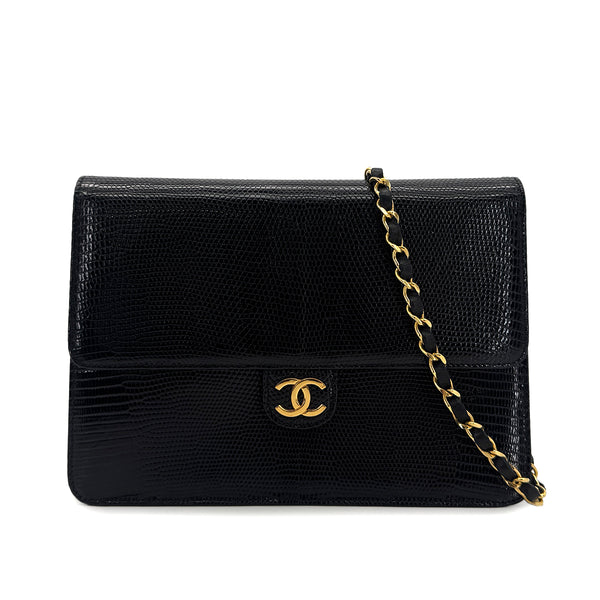CHANEL VINTAGE CHAIN SHOULDER BAG BLACK LIZARD 90304712 - PURPOSE