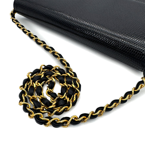 CHANEL VINTAGE CHAIN SHOULDER BAG BLACK LIZARD 90304712 - PURPOSE