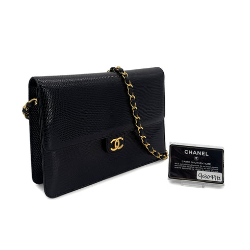 CHANEL VINTAGE CHAIN SHOULDER BAG BLACK LIZARD 90304712 - PURPOSE