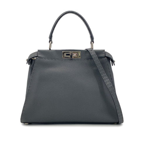 FENDI PEEKABOO REGULAR SELLERIA HAND SHOULDER BAG LEATHER DARK GRAY 8BN226 90304716