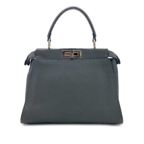 FENDI PEEKABOO REGULAR SELLERIA HAND SHOULDER BAG LEATHER DARK GRAY 8BN226 90304716