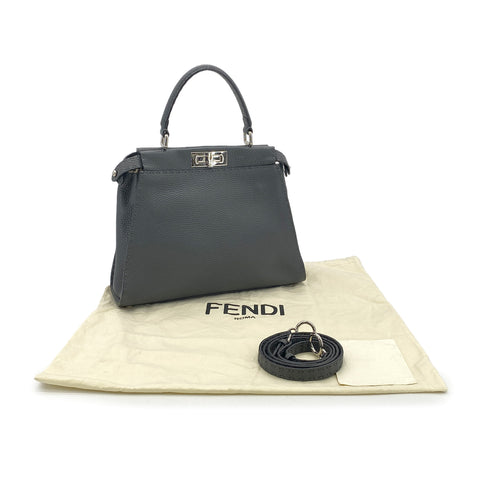 FENDI PEEKABOO REGULAR SELLERIA HAND SHOULDER BAG LEATHER DARK GRAY 8BN226 90304716