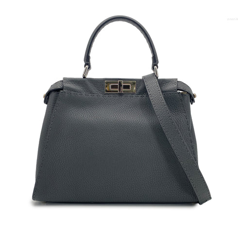 FENDI PEEKABOO REGULAR SELLERIA HAND SHOULDER BAG LEATHER DARK GRAY 8BN290 90304718