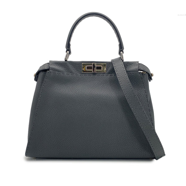 FENDI PEEKABOO REGULAR SELLERIA HAND SHOULDER BAG LEATHER DARK GRAY 8BN290 90304718