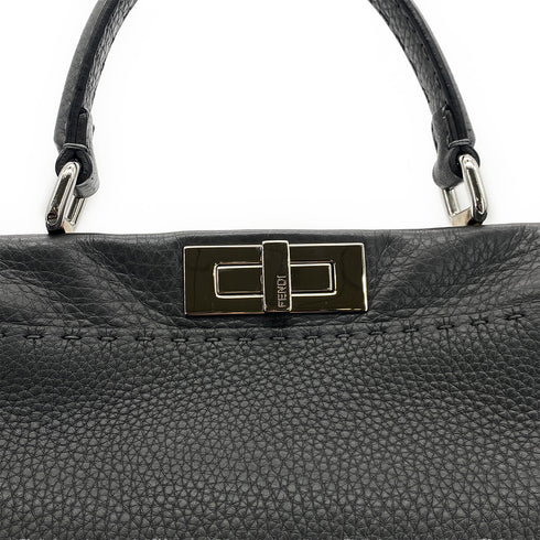 FENDI PEEKABOO REGULAR SELLERIA HAND SHOULDER BAG LEATHER DARK GRAY 8BN290 90304718