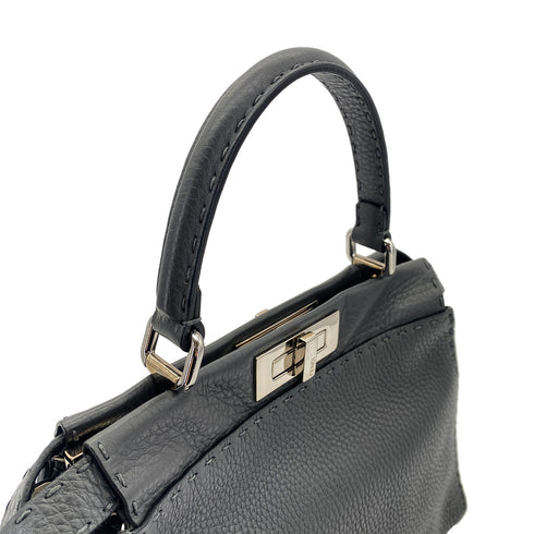 FENDI PEEKABOO REGULAR SELLERIA HAND SHOULDER BAG LEATHER DARK GRAY 8BN290 90304718