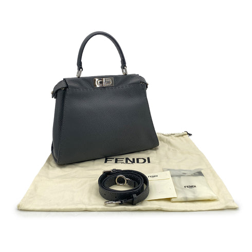 FENDI PEEKABOO REGULAR SELLERIA HAND SHOULDER BAG LEATHER DARK GRAY 8BN290 90304718