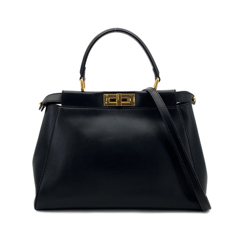 FENDI PEEKABOO REGULAR HAND SHOULDER BAG LEATHER BLACK 8BN226 90304719