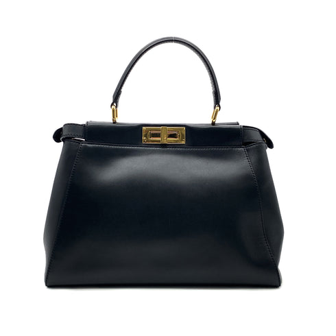 FENDI PEEKABOO REGULAR HAND SHOULDER BAG LEATHER BLACK 8BN226 90304719