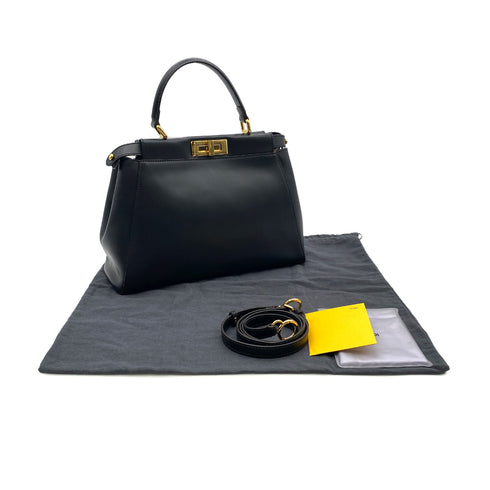 FENDI PEEKABOO REGULAR HAND SHOULDER BAG LEATHER BLACK 8BN226 90304719