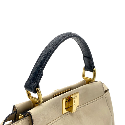 FENDI PEEKABOO MINI HAND SHOULDER BAG BEIGE LEATHER PYTHON 8BN244 90304722