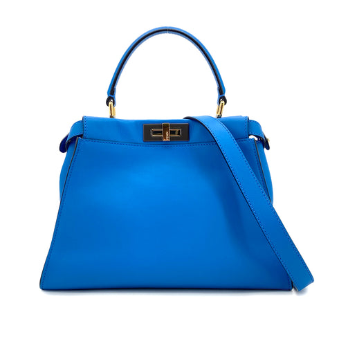 FENDI PEEKABOO REGULAR HAND SHOULDER BAG LEATHER BLUE 8BN290 90304732