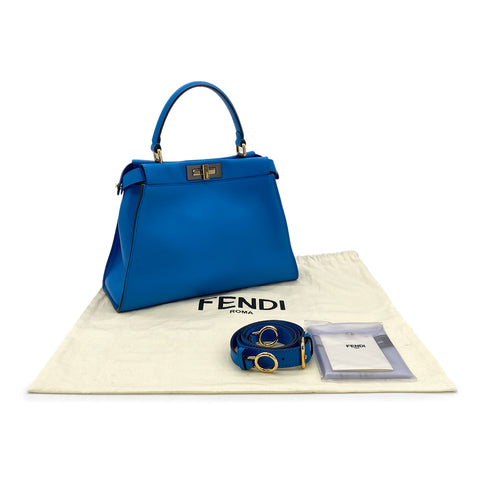 FENDI PEEKABOO REGULAR HAND SHOULDER BAG LEATHER BLUE 8BN290 90304732