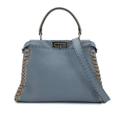 FENDI PEEKABOO REGULAR SELLERIA HAND SHOULDER BAG LEATHER BLUE GRAY 8BN290 90304733