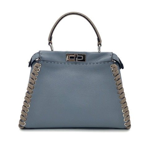 FENDI PEEKABOO REGULAR SELLERIA HAND SHOULDER BAG LEATHER BLUE GRAY 8BN290 90304733