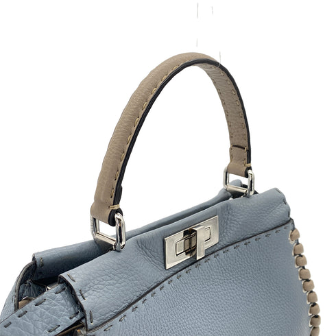 FENDI PEEKABOO REGULAR SELLERIA HAND SHOULDER BAG LEATHER BLUE GRAY 8BN290 90304733