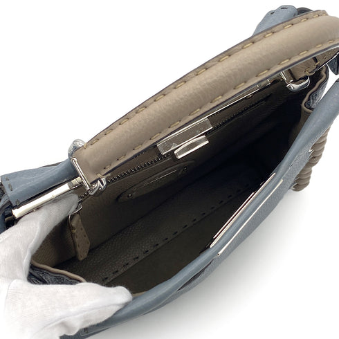 FENDI PEEKABOO REGULAR SELLERIA HAND SHOULDER BAG LEATHER BLUE GRAY 8BN290 90304733