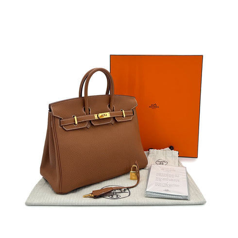 HERMES BIRKIN 25 GOLD TOGO HAND BAG U GHW 90304762