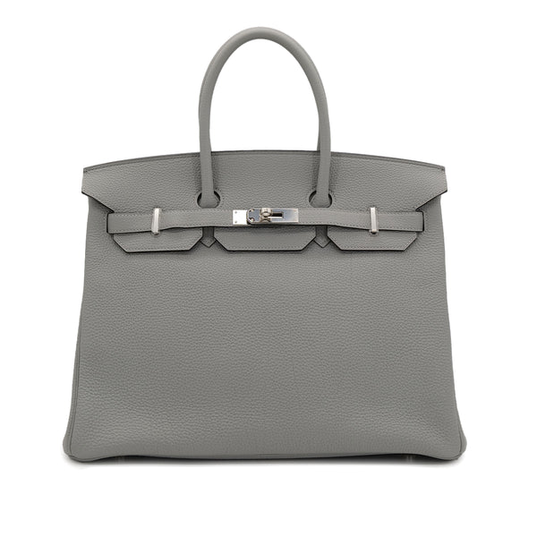 HERMES BIRKIN 35 VERSO GRIS MOUETTE BLUE AGATE TOGO HAND BAG A PHW 90304767
