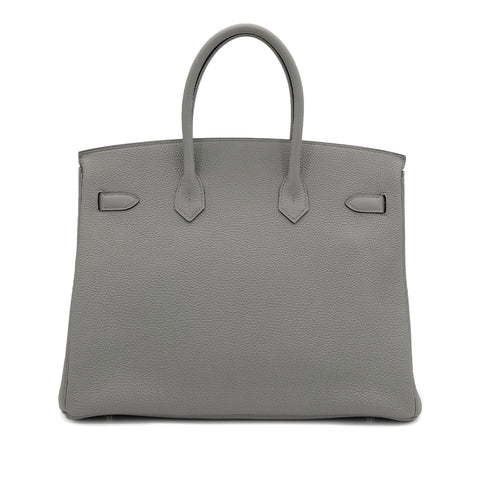HERMES BIRKIN 35 VERSO GRIS MOUETTE BLUE AGATE TOGO HAND BAG A PHW 90304767 - PURPOSE
