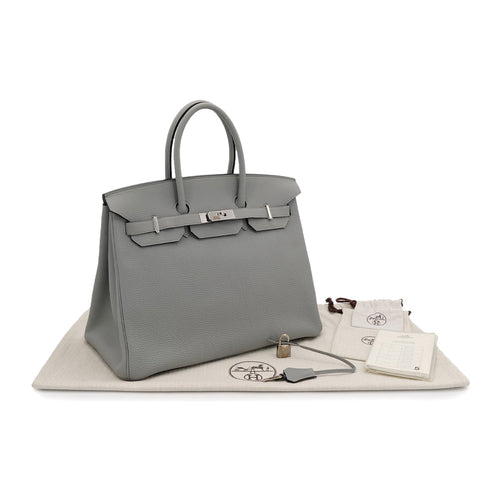 HERMES BIRKIN 35 VERSO GRIS MOUETTE BLUE AGATE TOGO HAND BAG A PHW 90304767 - PURPOSE