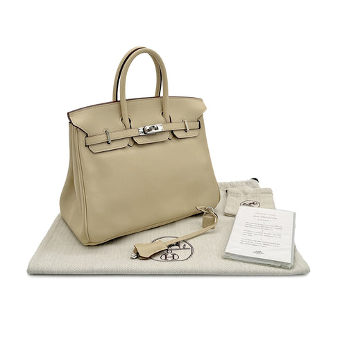 HERMES BIRKIN 25 PARCHEMIN VEAU SWIFT HAND BAG □L PHW 90304768
