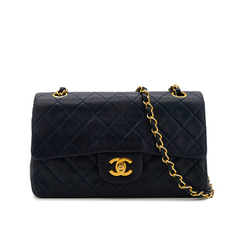 CHANEL VINTAGE CLASSIC FLAP SMALL CHAIN SHOULDER BAG NAVY LAMB SKIN 90304774