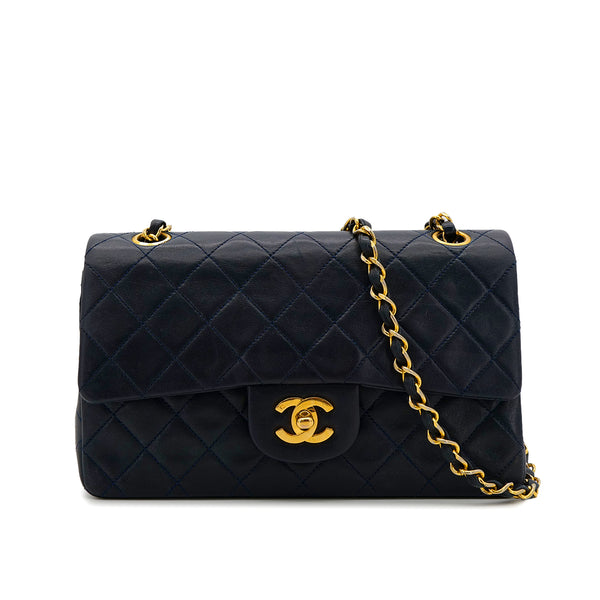 CHANEL VINTAGE CLASSIC FLAP SMALL CHAIN SHOULDER BAG NAVY LAMB SKIN 90304774