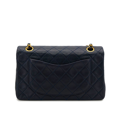 CHANEL VINTAGE CLASSIC FLAP SMALL CHAIN SHOULDER BAG NAVY LAMB SKIN 90304774