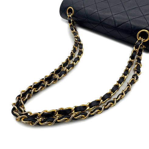 CHANEL VINTAGE CLASSIC FLAP SMALL CHAIN SHOULDER BAG NAVY LAMB SKIN 90304774