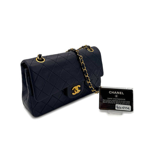 CHANEL VINTAGE CLASSIC FLAP SMALL CHAIN SHOULDER BAG NAVY LAMB SKIN 90304774