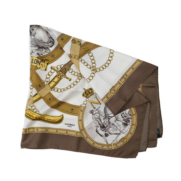 HERMES CARRE 90 NAPOLEON SCARF SILK BROWN 90304775