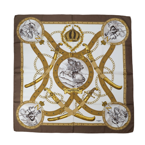 HERMES CARRE 90 NAPOLEON SCARF SILK BROWN 90304775 - PURPOSE