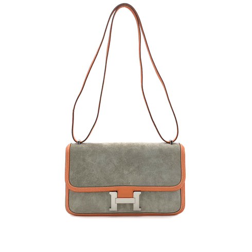 HERMES CONSTANCE ELAN GRIS PERLE CREVETTE DEBRIS SWIFT SHOULDER BAG □Q PHW 90304915
