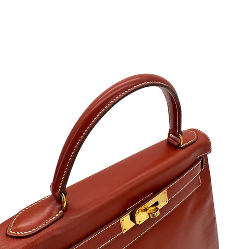 HERMES KELLY 28 RETOURNE BRICK BOX CALF HAND SHOULDER BAG 〇X GHW 90304917