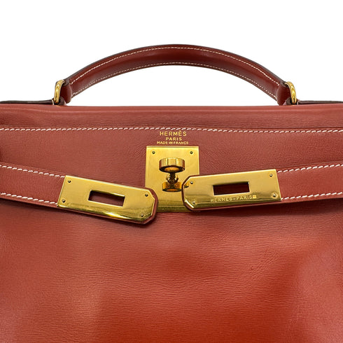 HERMES KELLY 28 RETOURNE BRICK BOX CALF HAND SHOULDER BAG 〇X GHW 90304917