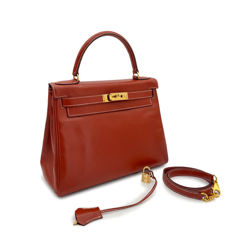 HERMES KELLY 28 RETOURNE BRICK BOX CALF HAND SHOULDER BAG 〇X GHW 90304917