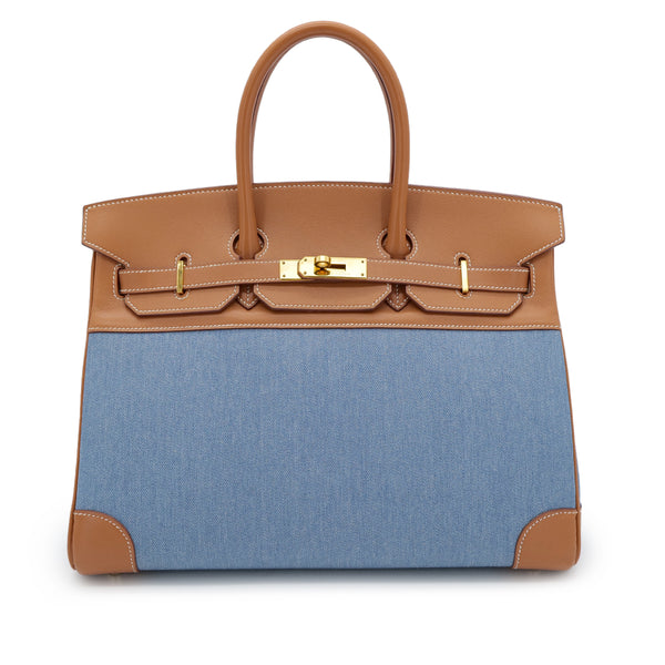 HERMES BIRKIN 35 GOLD BLUE VEAU GULLIVER TOILET JEAN HAND BAG □B GHW 90304977