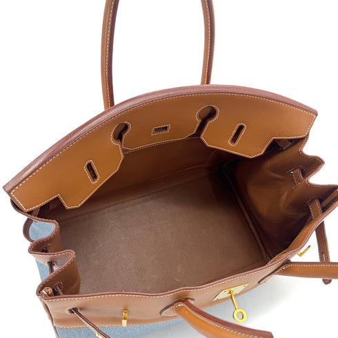 HERMES BIRKIN 35 GOLD BLUE VEAU GULLIVER TOILET JEAN HAND BAG □B GHW 90304977 - PURPOSE